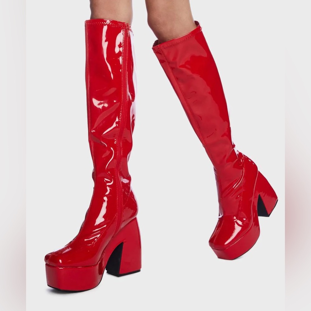 Red platform boots
